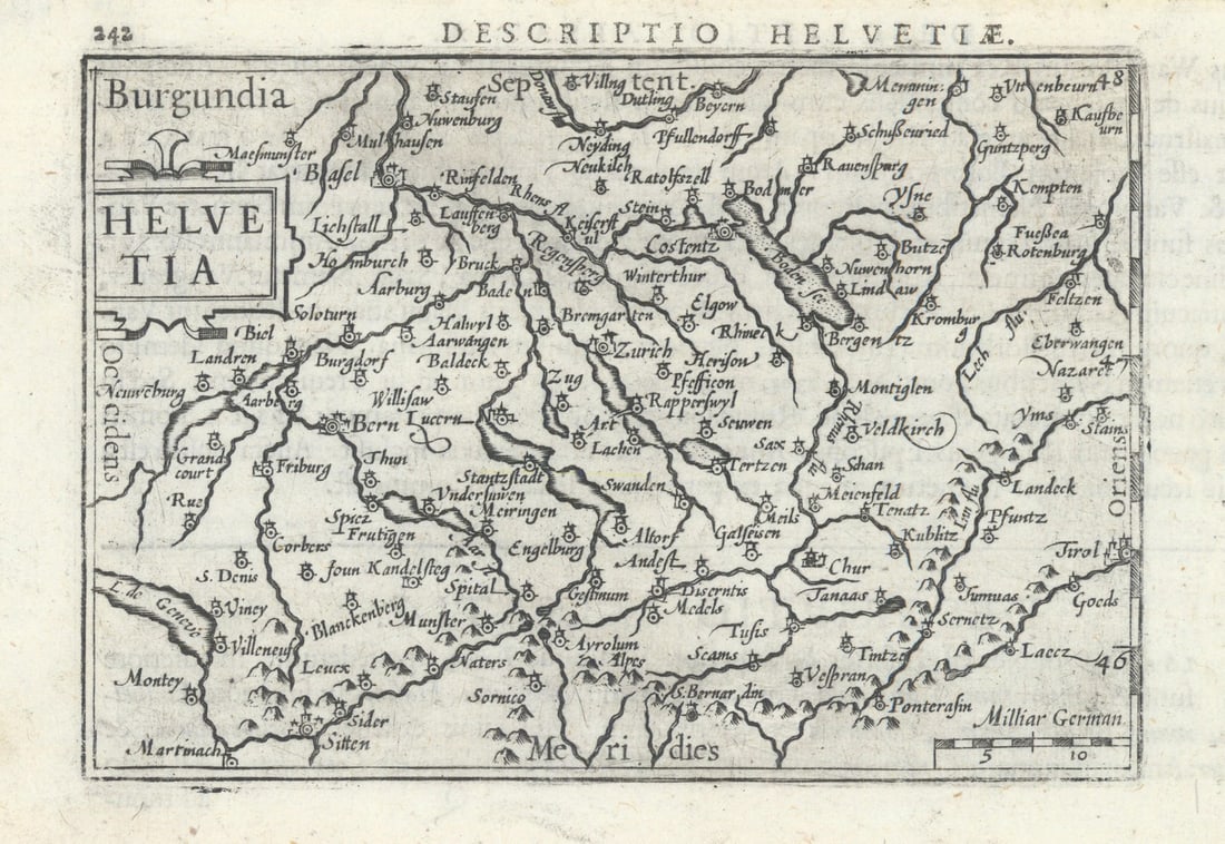 Helvetiae / Helvetia by Bertius / Langenes. Switzerland Suisse Schweiz 1603 map (1 of 1)