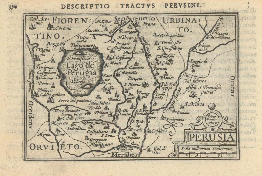 Tractus Perusini / Perusia by Bertius / Langenes. Perugia, Umbria 1603 old map: Title: Tractus Perusini / Perusia by Bertius / Langenes. Perugia, Umbria 1603 old map Description: Descriptio Tractus Perusini / Perusia [The Perugia region; part of Umbria]. Drawn by Petrus Bertius,