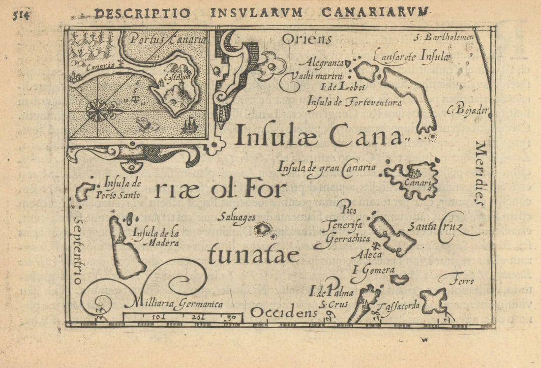 Insulae Canariae ol: Fortunatae by Bertius / Langenes. Canary Islands 1603 map: Title: Insulae Canariae ol: Fortunatae by Bertius / Langenes. Canary Islands 1603 map Description: Descriptio Insularum Canariarum / Insulae Canariae ol: Fortunatae [The Canary Islands or "the Fortuna