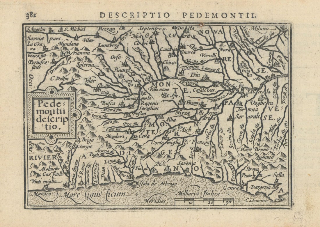 Pedemontii / Pedemontii by Bertius / Langenes. Piedmont 1603 old antique map (1 of 1)