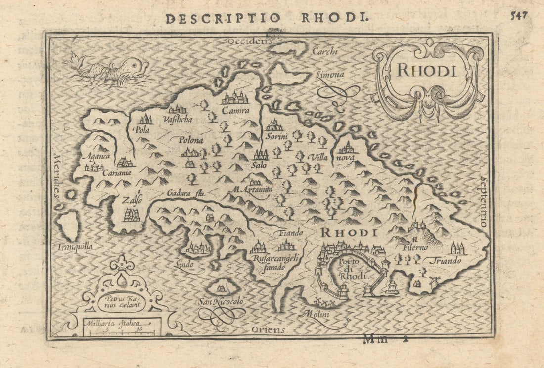 Rhodi by Bertius / Langenes. The island of Rhodes, Greece 1603 old antique map (1 of 1)