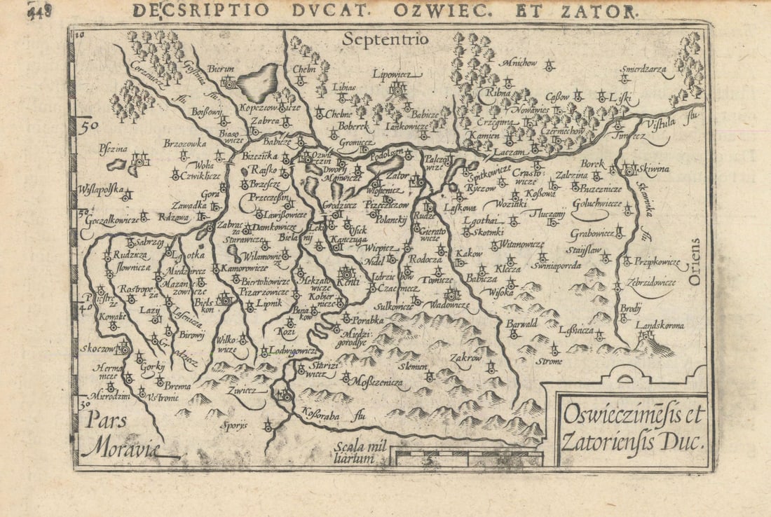 Ozwieczimesis et Zatoriensis by Bertius / Langenes. Auschwitz Silesia 1603 map: Title: Ozwieczimesis et Zatoriensis by Bertius / Langenes. Auschwitz Silesia 1603 map Description: Descriptio Ducat. Ozwiec. et Zator / Ozwieczimesis et Zatoriensis Duc. [The Duchies of Auschwitz and 