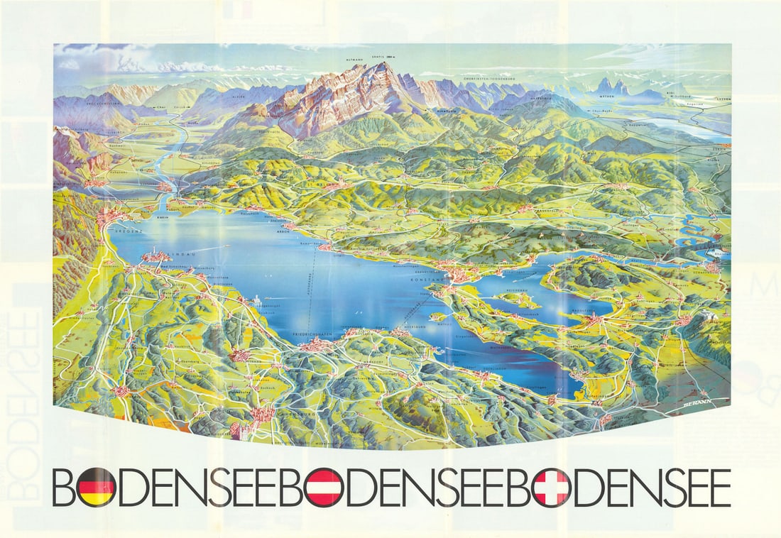 Bodensee Reliefkarte. Lake Constance panoramic map by Heinrich Berann 1988 (1 of 1)