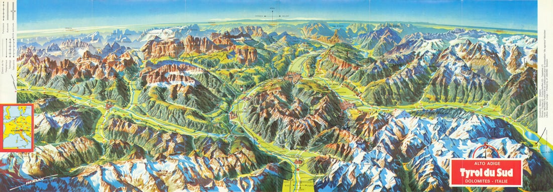 Tyrol du Sud Alto Adige Südtirol Dolomites panorama by Heinrich Berann c1960 map (1 of 1)