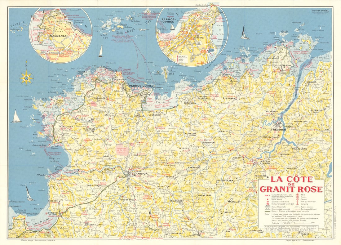 Carte Touristique de La Côte de Granit Rose. Côtes d'Armor. Quémy 1964 old map: Title: Carte Touristique de La Côte de Granit Rose. Côtes d'Armor. Quémy 1964 old map Description: [Carte Touristique de] La Côte de Granit Rose [(Lannion - Perros-Guirec -