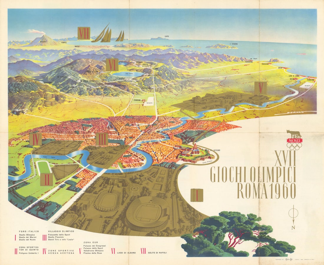 XVII Giochi Olimpici Roma 1960 Rome Olympics games map by Heinrich Berann 1960 (1 of 1)