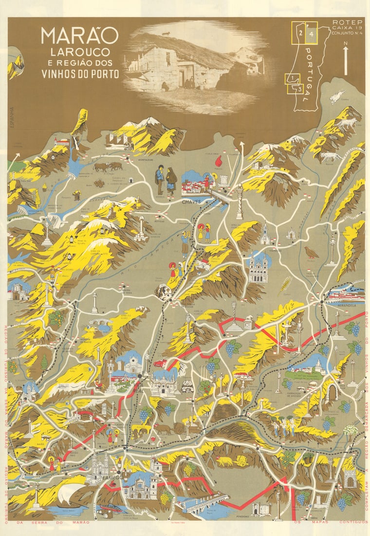Marão, Larouco e região dos vinhos do Porto. Portugal pictorial wine map 1961: Title: Marão, Larouco e região dos vinhos do Porto. Portugal pictorial wine map 1961 Description: Marão, Larouco e região dos vinhos do Porto'. Organização de Camacho Per