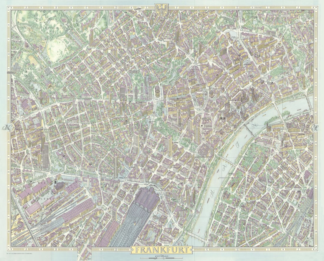 Frankfurt am Main pictorial bird's eye view city plan. #154 BOLLMANN 1977 map: Title: Frankfurt am Main pictorial bird's eye view city plan. #154 BOLLMANN 1977 map Description: Frankfurt' by Bollmann, Hermann. Published 1977. Vintage axonometric "bird's eye view" city tourist pl