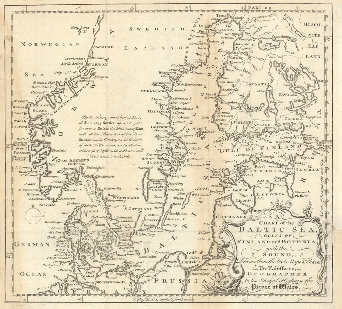 A Chart of the Baltic Sea, Gulfs of Finland & Bothnia… JEFFERYS 1748 old map (1 of 1)