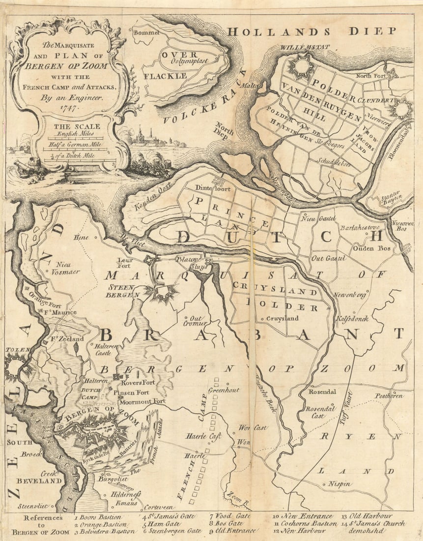 The Marquisate & Plan of Bergen Op Zoom with the French Camp… Gents Mag 1747 map: Title: The Marquisate & Plan of Bergen Op Zoom with the French Camp… Gents Mag 1747 map Description: The Marquisate and Plan of Bergen Op Zoom with the French Camp and Attacks, by an Engineer' b