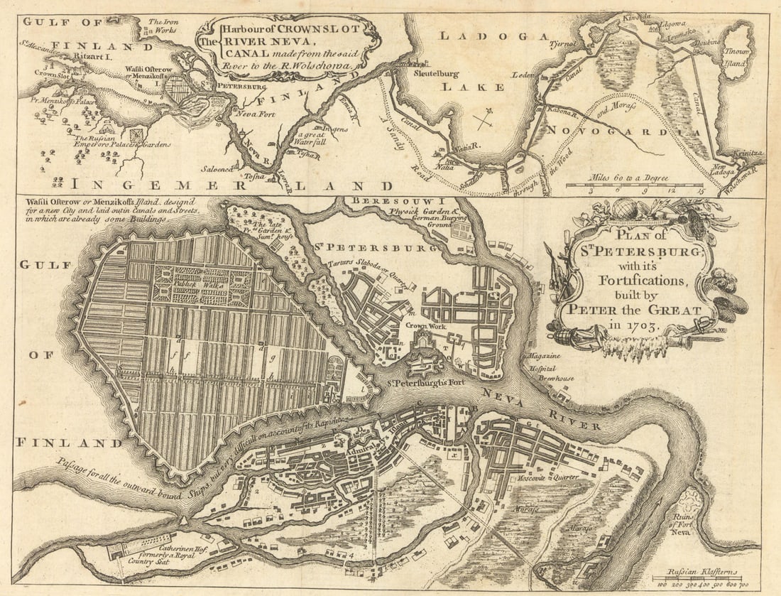 Plan of St. Petersburg with its Fortifications built by Peter the Great 1749 map (1 of 1)