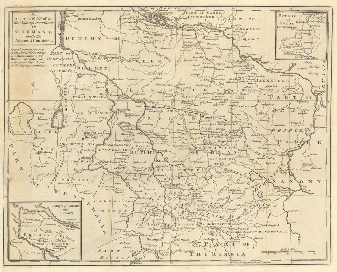 An accurate map of all His Majesty's Dominions in Germany 1761 old antique (1 of 1)