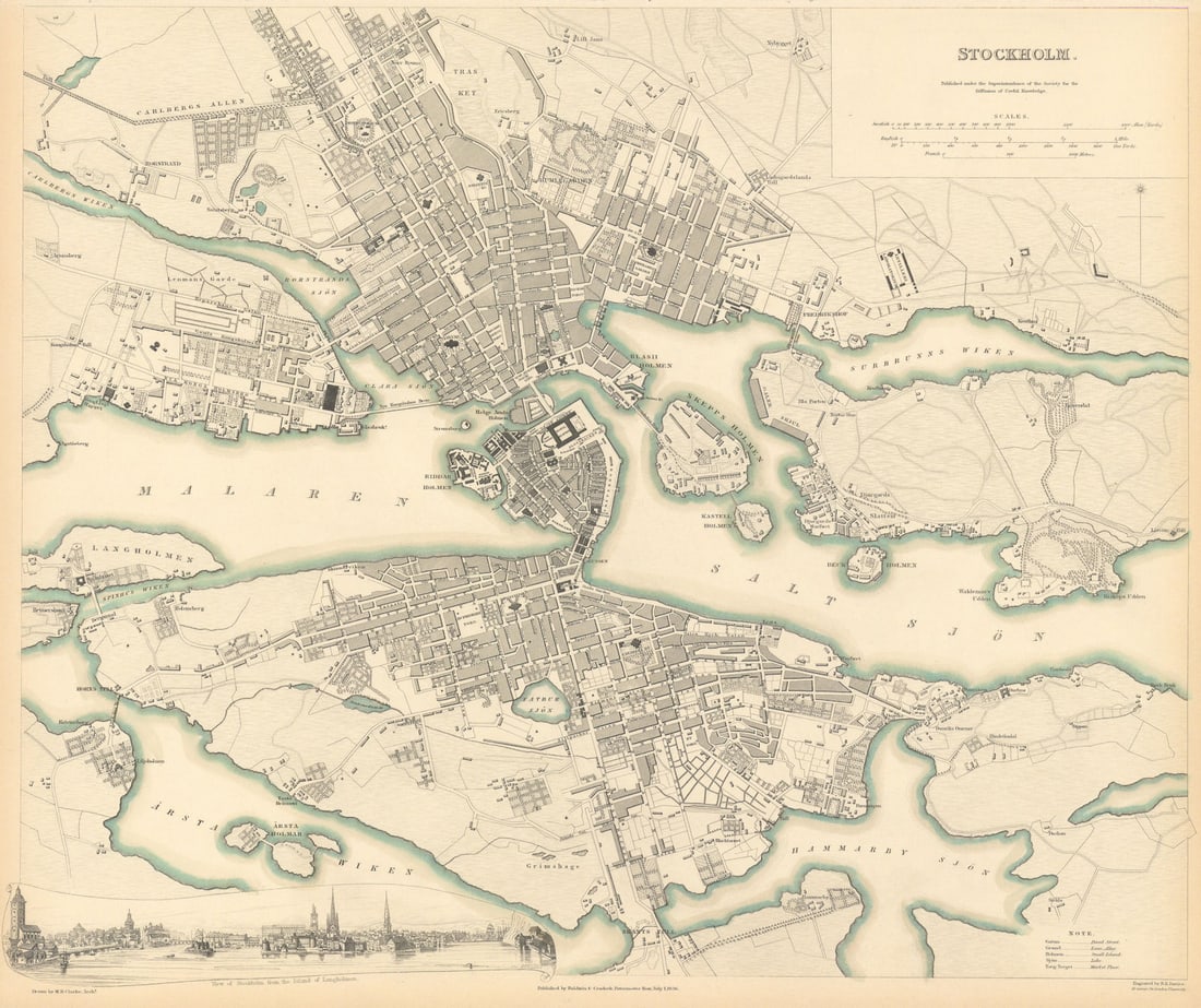 STOCKHOLM. Antique town city map plan. Inset panorama view. SDUK 1844 old: Title: STOCKHOLM. Antique town city map plan. Inset panorama view. SDUK 1844 old Description: STOCKHOLM' by S.D.U.K. - Society for the Diffusion of Useful Knowledge. Published 1844 - This map was orig