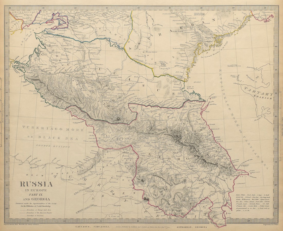 CAUCASUS. Russia Circassia Astrakhan Georgia Azerbaijan. SDUK 1844 old map (1 of 1)