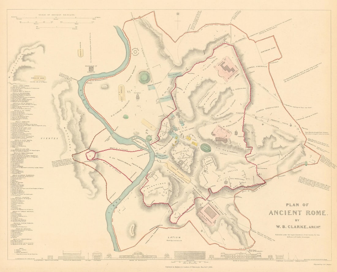 ANCIENT ROME ROMA. Antique town city map plan.Original hand colouring.SDUK 1844: Title: ANCIENT ROME ROMA. Antique town city map plan.Original hand colouring.SDUK 1844 Description: PLAN OF ANCIENT ROME' by S.D.U.K. - Society for the Diffusion of Useful Knowledge. Published 1844 - 
