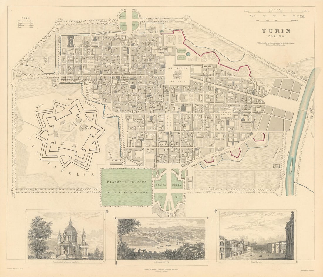 TURIN TORINO.Antique town city map plan.Panorama.Superga.Royal Palace.SDUK 1844: Title: TURIN TORINO.Antique town city map plan.Panorama.Superga.Royal Palace.SDUK 1844 Description: TURIN ( TORINO)' by S.D.U.K. - Society for the Diffusion of Useful Knowledge. Published 1844 - This 