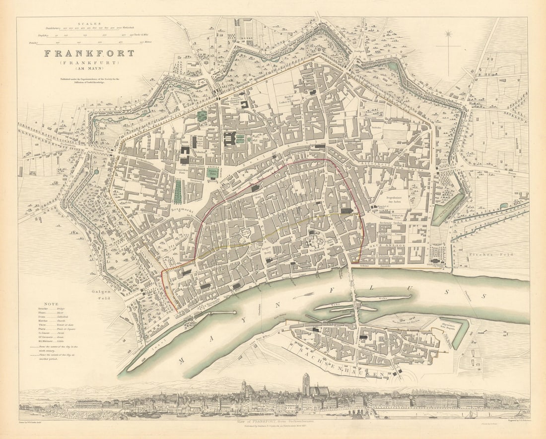 FRANKFURT AM MAIN. Antique town city map plan. Panorama.am Mayn. SDUK 1844: Title: FRANKFURT AM MAIN. Antique town city map plan. Panorama.am Mayn. SDUK 1844 Description: FRANKFORT (FRANKFURT) (AM MAYN)' by S.D.U.K. - Society for the Diffusion of Useful Knowledge. Published 1