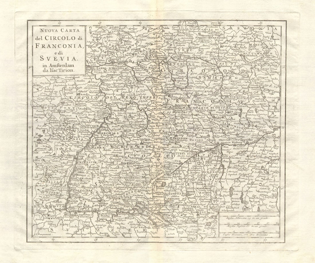 Nuova Carta del Circolo di Franconia, e di Svevia' by Isaak TIRION 1740 map: Title: Nuova Carta del Circolo di Franconia, e di Svevia' by Isaak TIRION 1740 map Description: Nuova Carta del Circolo di Franconia, e di Svevia [New chart of the circles of Franconia and Swabia]. Th