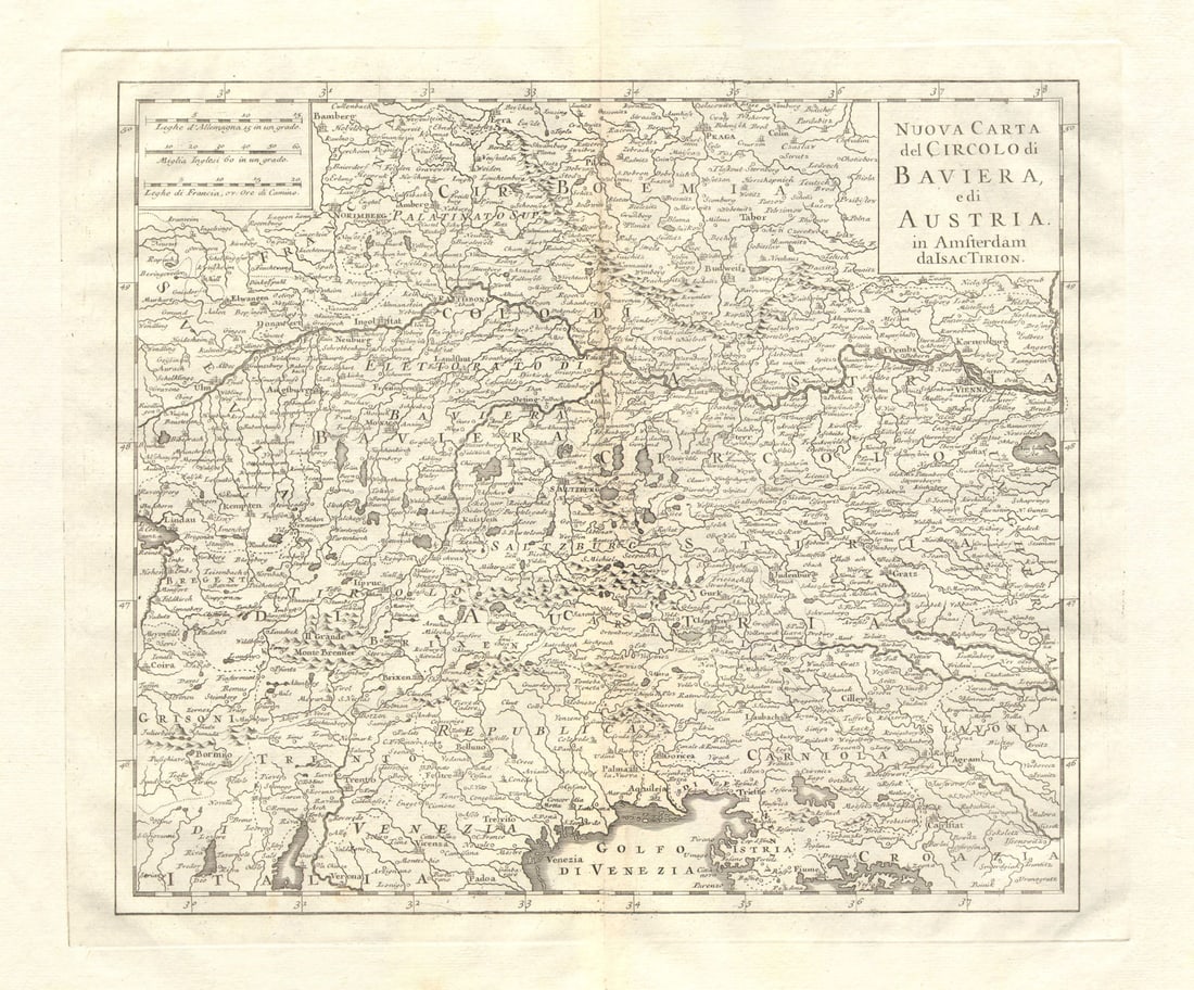 Nuova Carta del Circolo di Baviera e di Austria by Isaak TIRION 1740 old map (1 of 1)