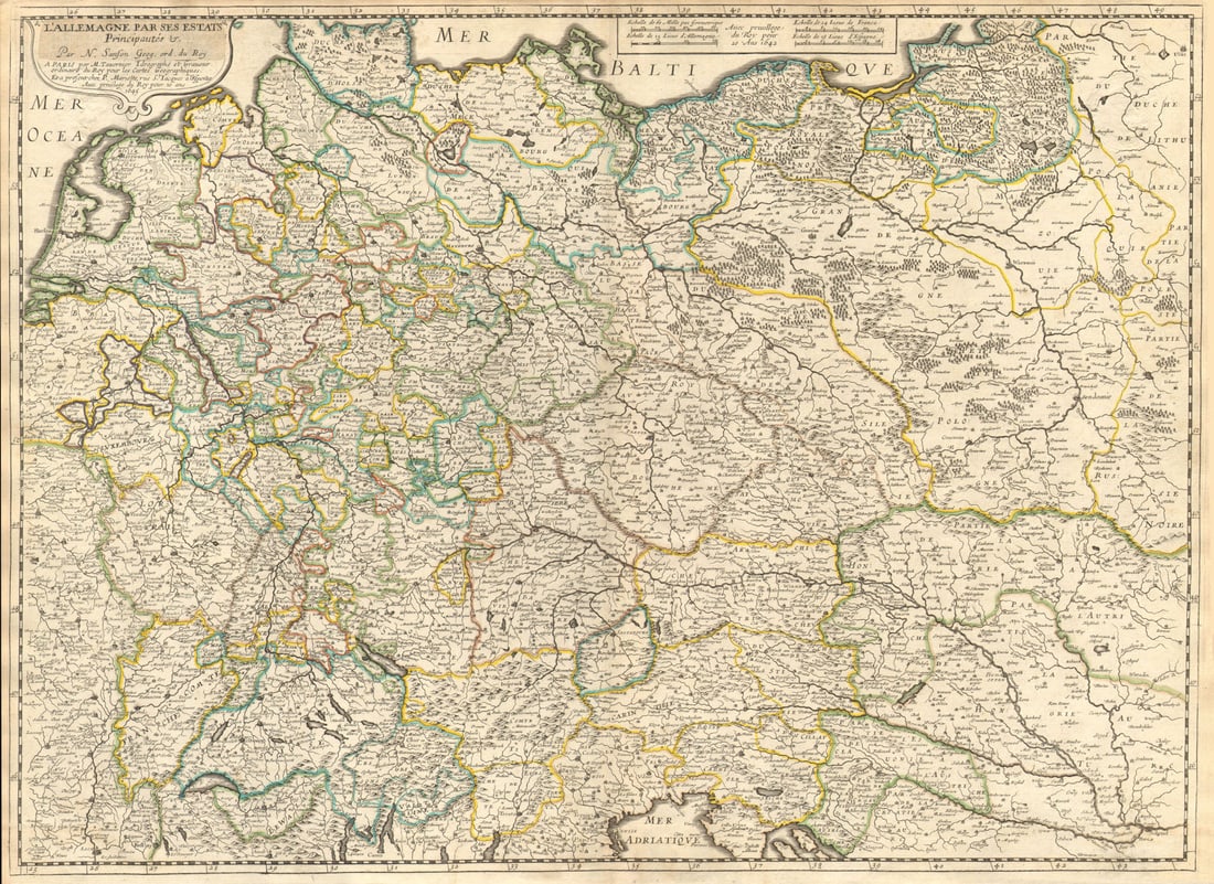 L'Allemagne par ses Estats, Principautés &.' by Nicholas SANSON 1645 old map: Title: L'Allemagne par ses Estats, Principautés &.' by Nicholas SANSON 1645 old map Description: L'Allemagne par ses Estats, Principautés &. [This title has been overlaid onto the origin