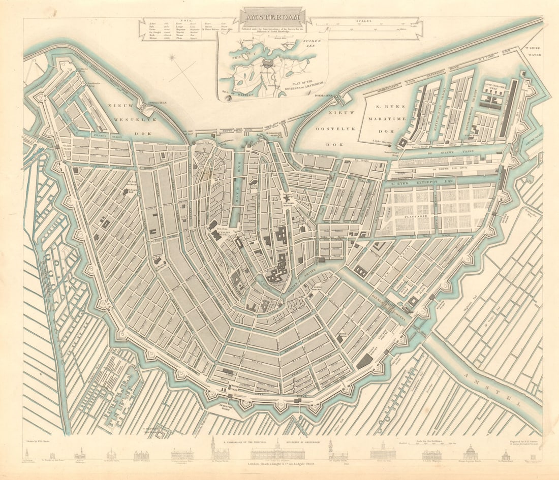 AMSTERDAM. Town city map plan. Inset the environs of Amsterdam. SDUK 1847 (1 of 1)