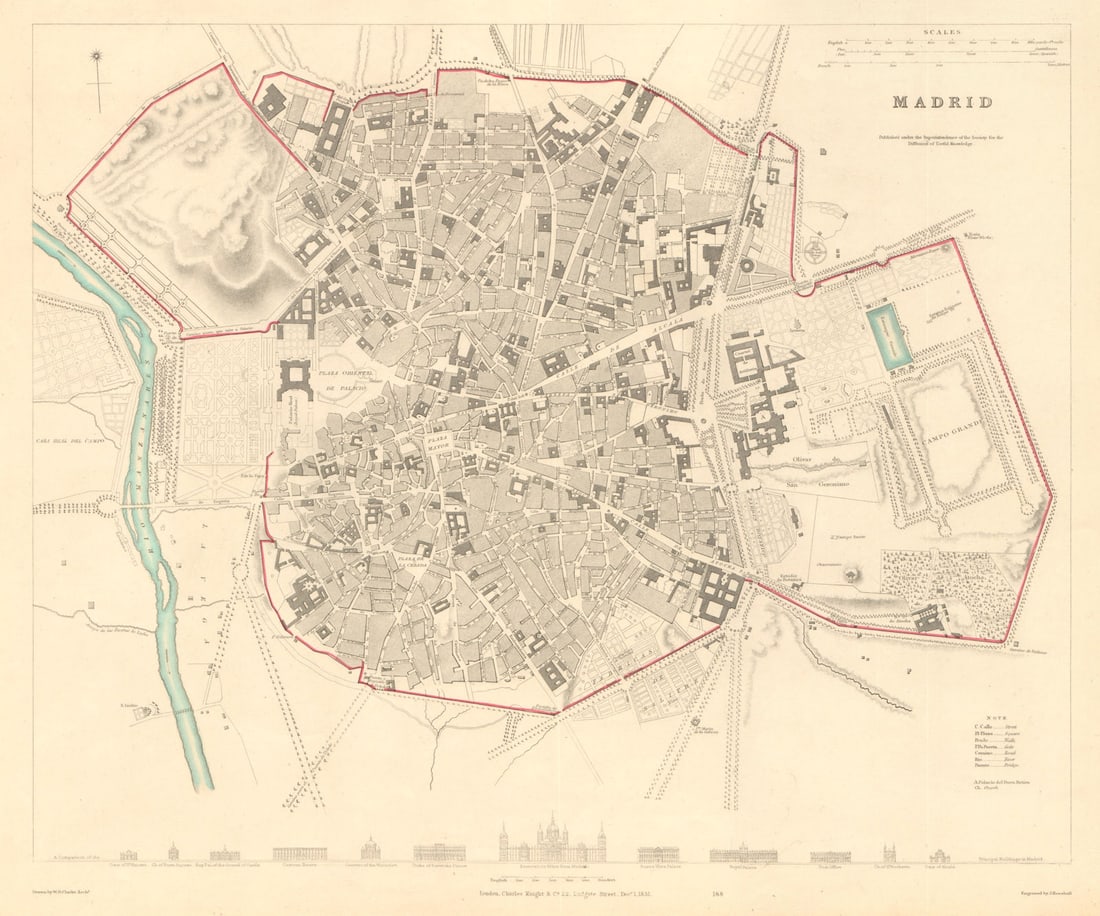 MADRID. Antique town city map plan. Original outline colour. SDUK 1847 old: Title: MADRID. Antique town city map plan. Original outline colour. SDUK 1847 old Description: MADRID' by S.D.U.K. - Society for the Diffusion of Useful Knowledge. Published 1847 - This map was