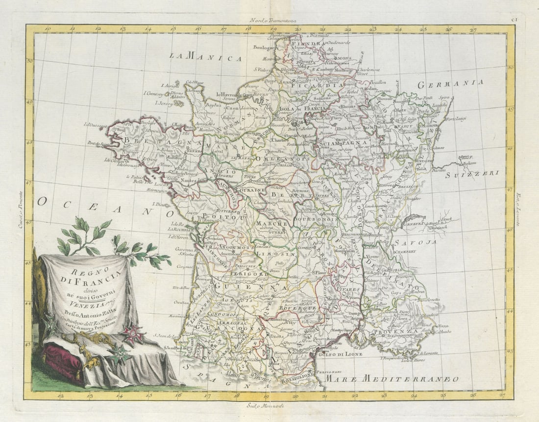 Regno di Francia diviso ne' suoi Governi Pre-Napoleonic France. ZATTA 1779 map (1 of 1)