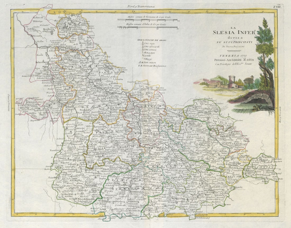 La Slesia Inferiore…. Lower Silesia. South western Poland. ZATTA 1783 map: Title: "La Slesia Inferiore…". Lower Silesia. South western Poland. ZATTA 1783 map Description: La Slesia Inferiore divisa ne suoi Principati di nuova projezione'. "Lower Silesia divided into