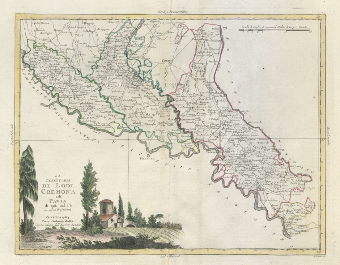 Li Territorii di Lodi, Cremona e di Pavia di qua dal Po. ZATTA 1784 old map (1 of 1)