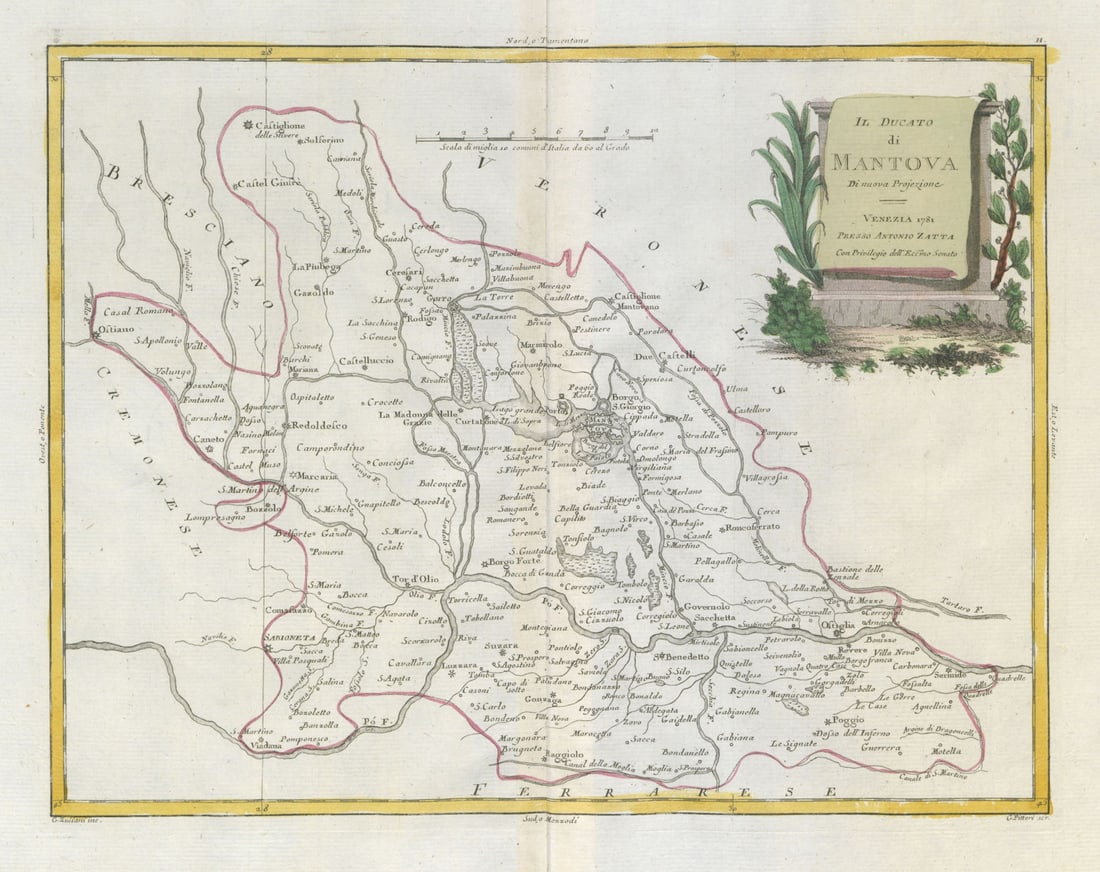 Il Ducato di Mantova. Duchy of Mantua, Lombardy, Italy. ZATTA 1784 old map: Title: "Il Ducato di Mantova". Duchy of Mantua, Lombardy, Italy. ZATTA 1784 old map Description: Il Ducato di Mantova di nuova projezione'. "The Duchy of Mantua", Lombardy, northern Italy . Antonio Za