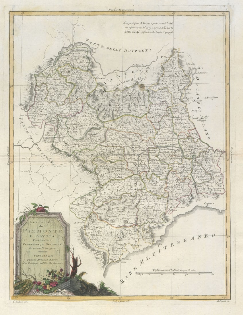 Gli Stati del Piemonte e Savoja. Savoie. French & Italian Alps. ZATTA 1784 map (1 of 1)