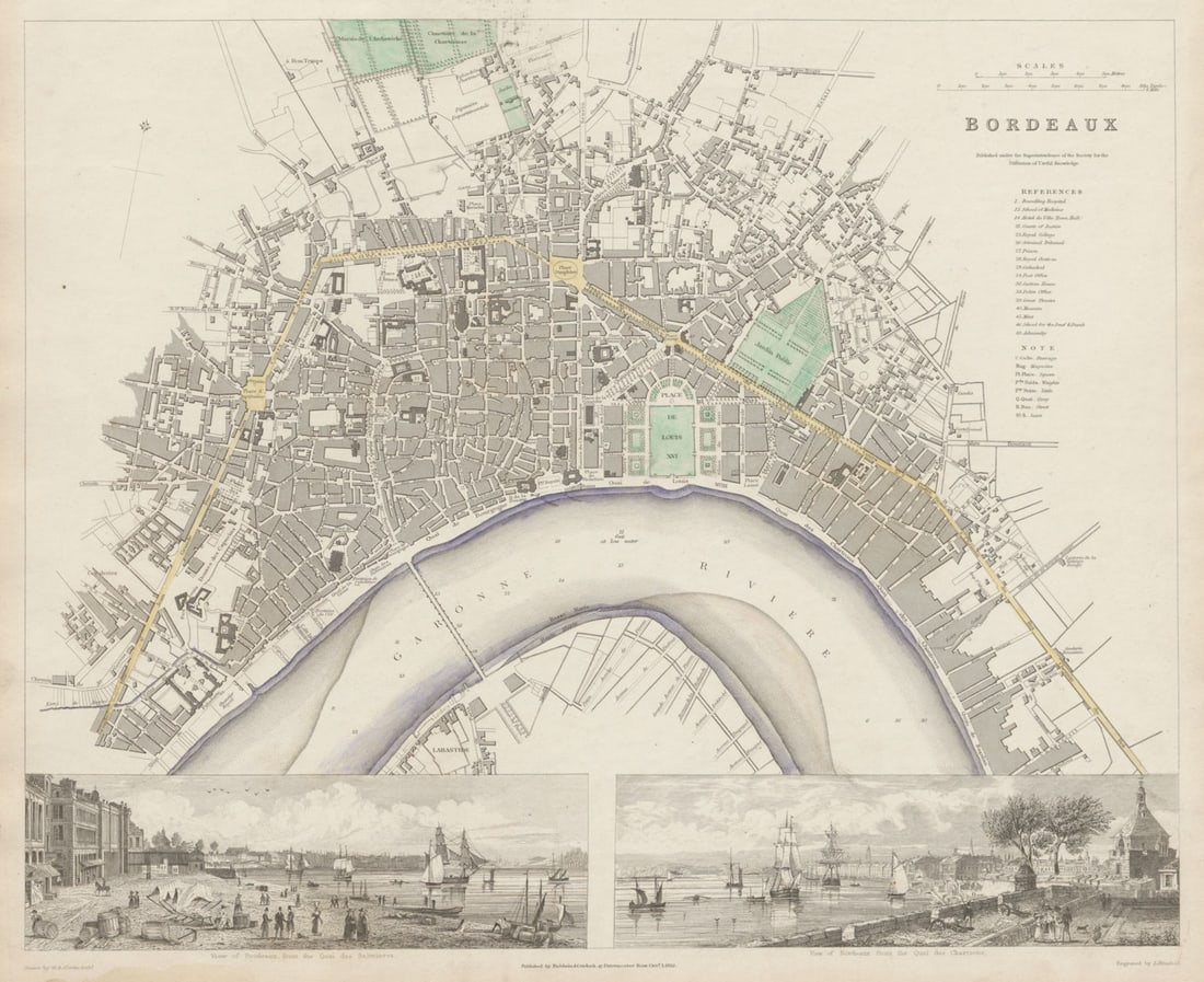 BORDEAUX antique town city map plan. Inset Quai Salinieres Chartrons SDUK 1844: Title: BORDEAUX antique town city map plan. Inset Quai Salinieres Chartrons SDUK 1844 Description: BORDEAUX' by S.D.U.K. - Society for the Diffusion of Useful Knowledge. Published 1844 - This map was 