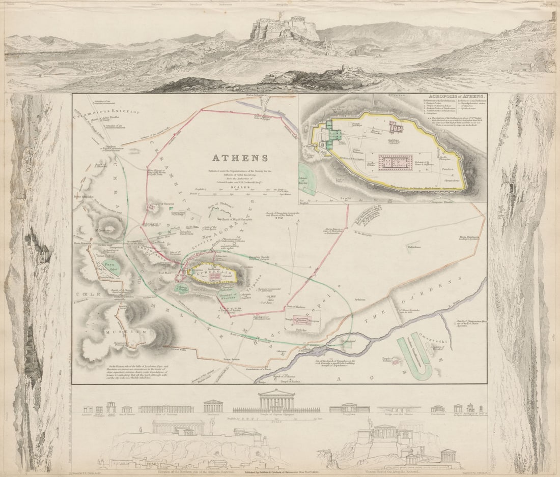 ANCIENT ATHENS. Αθήνα antique town city map plan. Acropolis. SDUK 1844 old: Title: ANCIENT ATHENS. Αθήνα antique town city map plan. Acropolis. SDUK 1844 old Description: ATHENS.; inset Acropolis'. Cartography by WB Clarke; Colonel Leake; CR