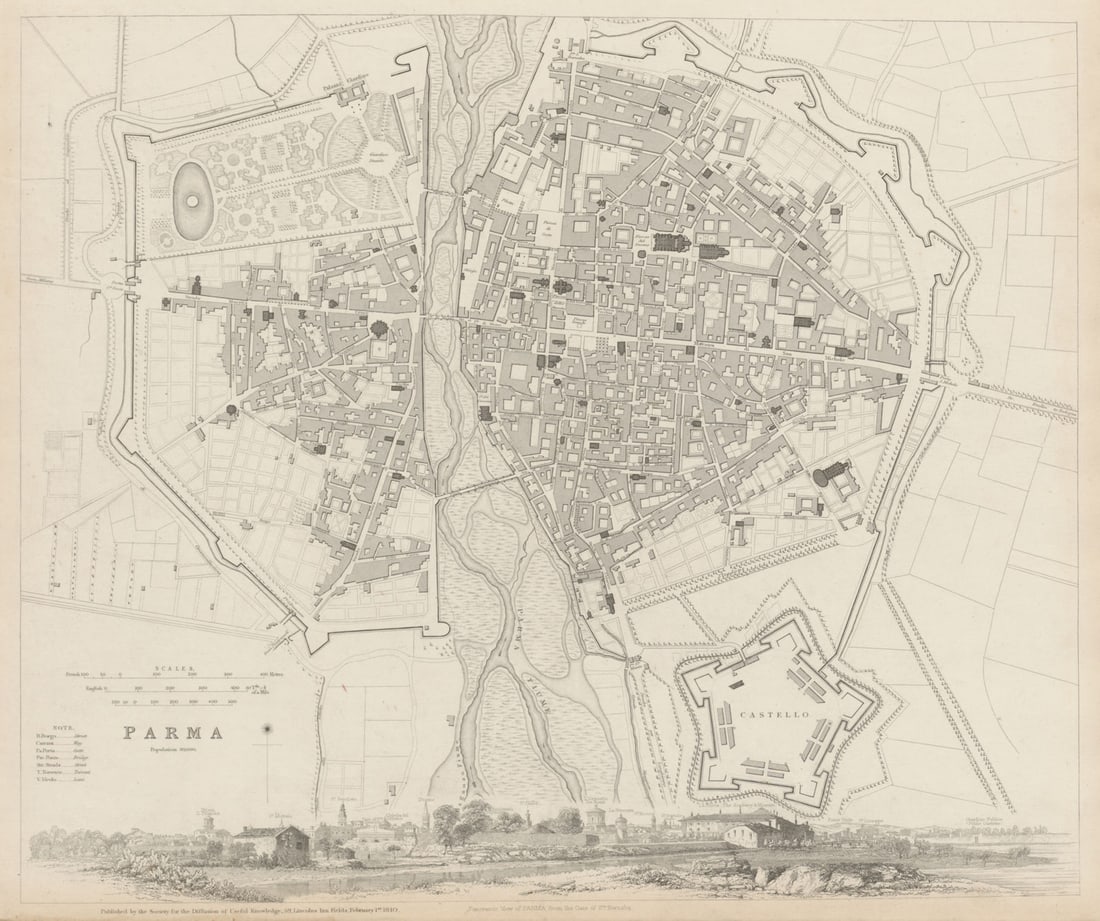 PARMA antique town city map plan & panorama. Parme. Fortifications. SDUK 1844: Title: PARMA antique town city map plan & panorama. Parme. Fortifications. SDUK 1844 Description: PARMA.' by S.D.U.K. - Society for the Diffusion of Useful Knowledge. Published 1844 - This map was ori