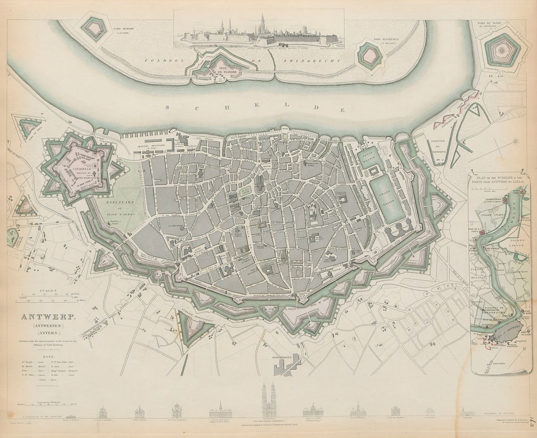 ANTWERP ANTWERPEN ANVERS city town map Schelde forts Lillo SDUK 1844 old: Title: ANTWERP ANTWERPEN ANVERS city town map Schelde forts Lillo SDUK 1844 old Description: ANTWERP (ANTWERPEN) (ANVERS); inset plan of the Schelde and forts from Antwerp to Lillo' by S.D.U.K. - Soci