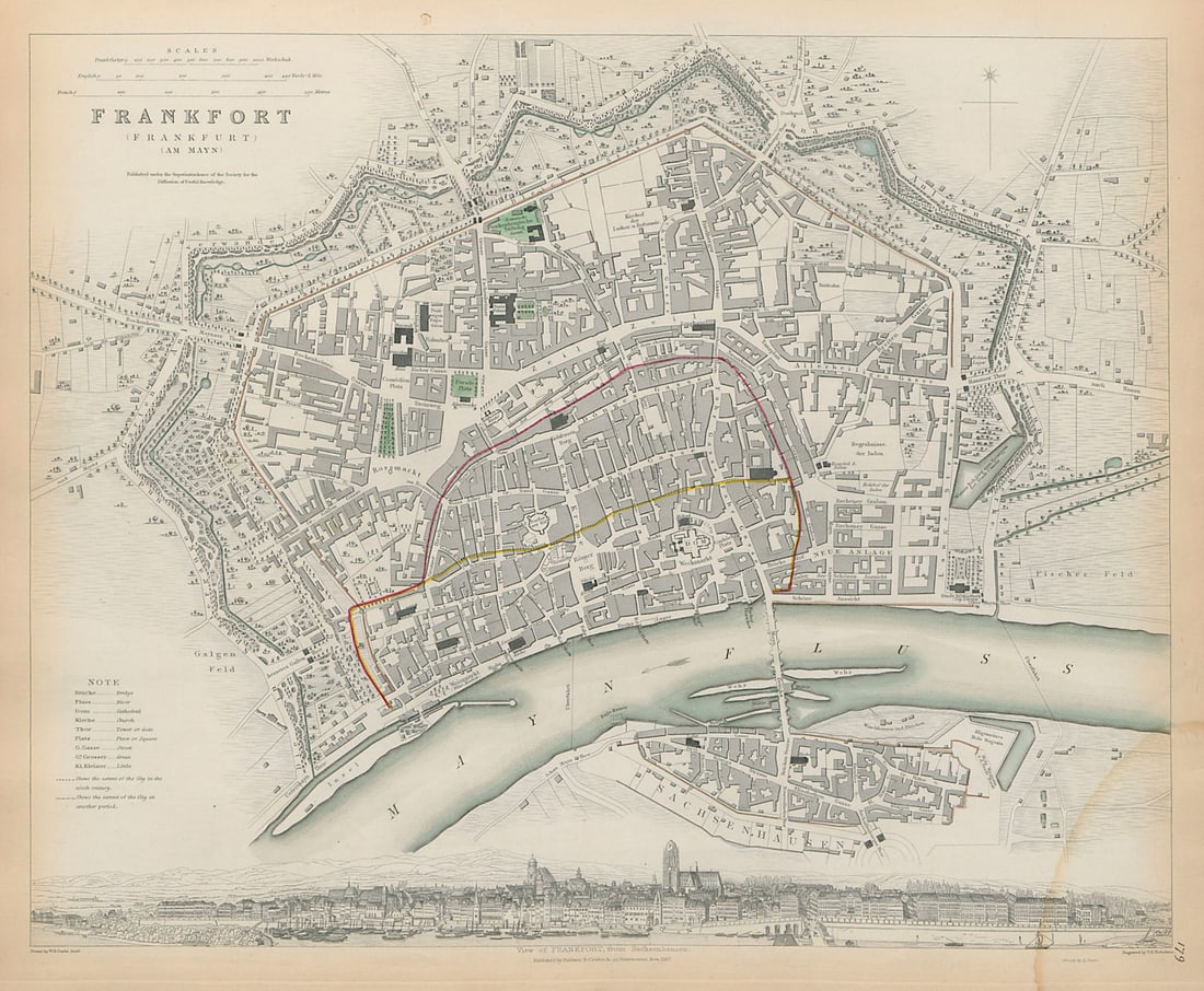 FRANKFURT AM MAIN Antique city town map plan Panorama am Mayn SDUK 1844: Title: FRANKFURT AM MAIN Antique city town map plan Panorama am Mayn SDUK 1844 Description: FRANKFORT (FRANKFURT) (AM MAYN)' by S.D.U.K. - Society for the Diffusion of Useful Knowledge. Published