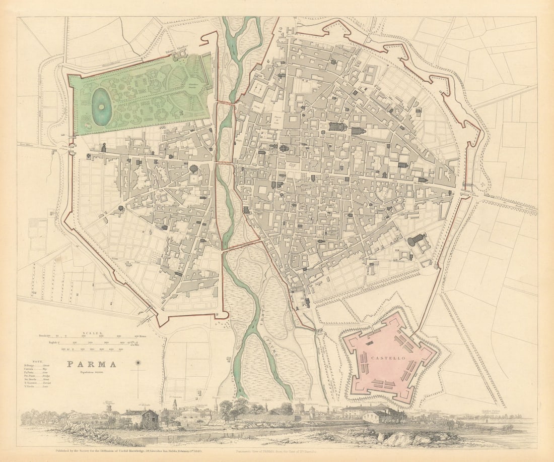 PARMA antique city town map plan & panorama Parme SDUK 1844 old: Title: PARMA antique city town map plan & panorama Parme SDUK 1844 old Description: PARMA.' by S.D.U.K. - Society for the Diffusion of Useful Knowledge. Published 1844 - This map was originally publis