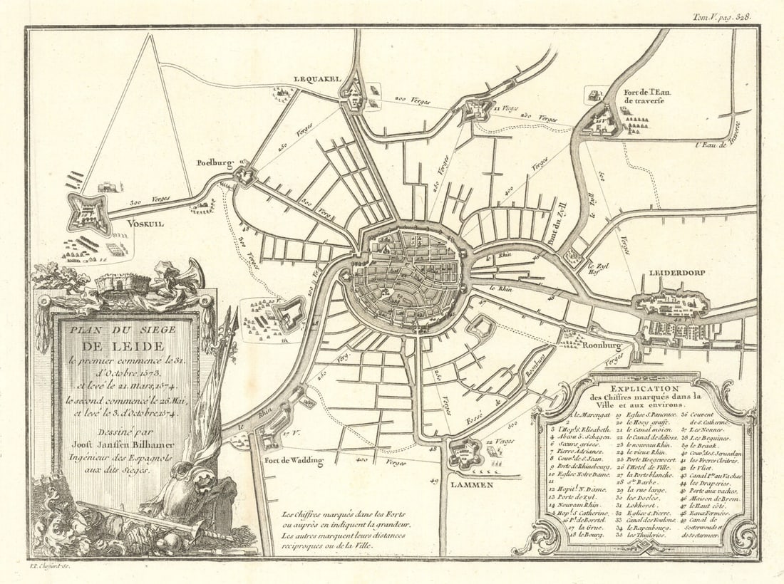 Plan du Siege de Leide (Leiden, 1573-1574) by Choffard after Bilhamer c1760 map: Title: Plan du Siege de Leide (Leiden, 1573-1574) by Choffard after Bilhamer c1760 map Description: Plan du Siege de Leide, Le premier commencé le 31 d'Octobre 1573, et levé le 21 Mars, 1574