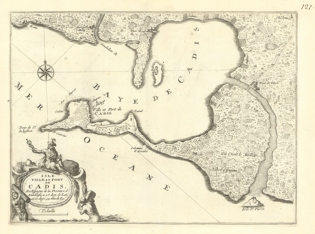 Isle, ville et port de Cadis'. Bay and city of Cadiz, Spain. DE FER c1697 map: Title: Isle, ville et port de Cadis'. Bay and city of Cadiz, Spain. DE FER c1697 map Description: Isle, ville et port de Cadis [Bay and city of Cadiz] by de Fer, Nicolas. Published c1697. Late 17th/ea