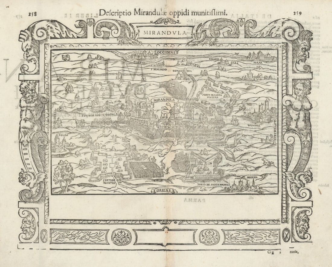 Descriptio Mirandula oppidi munitissimi. Mirandola, Italy. MÜNSTER 1572 map: Title: Descriptio Mirandula oppidi munitissimi. Mirandola, Italy. MÜNSTER 1572 map Description: Descriptio Mirandula oppidi munitissimi [The fortified town of Mirandola] by Münster,