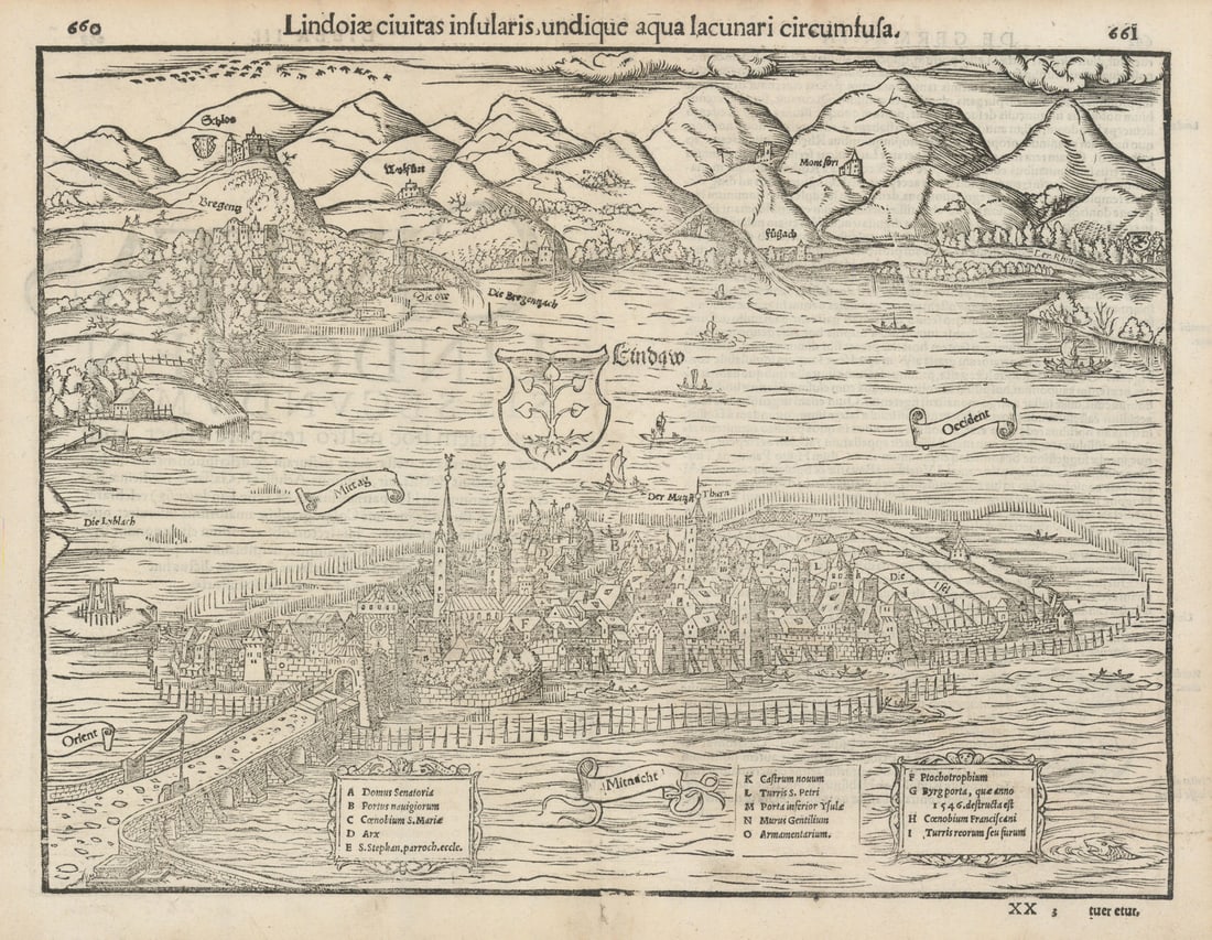 Lindoiae civitas insularis… Lindau & Lake Constance / Bodensee. MÜNSTER 1572 map (1 of 1)