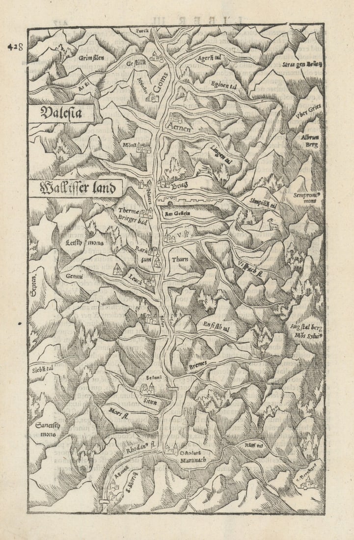 Valesia / Wallisser land. Valais, Switzerland. Rhône valley. MÜNSTER 1572 map (1 of 1)