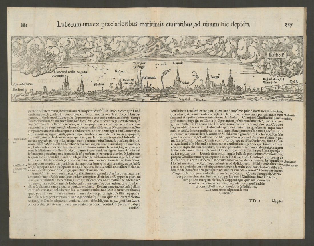 Lubecum una ex… The city of Lübeck. Schleswig-Holstein. MÜNSTER 1572 old map (1 of 1)