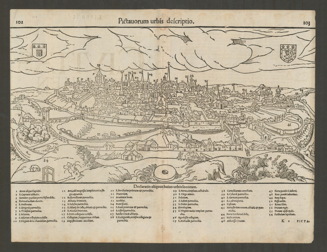 Pictavorum urbis descriptio. Birds eye view of Poitiers, Vienne MÜNSTER 1572 map (1 of 1)
