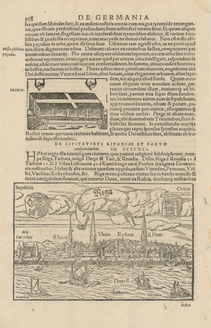 View of Riga, Latvia. SEBASTIAN MÜNSTER 1572 old antique map plan chart (1 of 1)