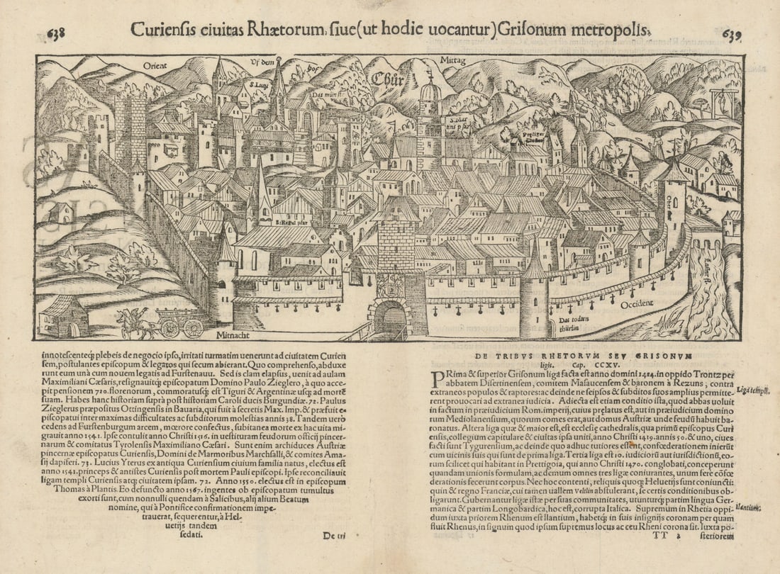 Curiensis civitas Rhaetorum… The city of Chur, Switzerland. MÜNSTER 1572 map (1 of 1)