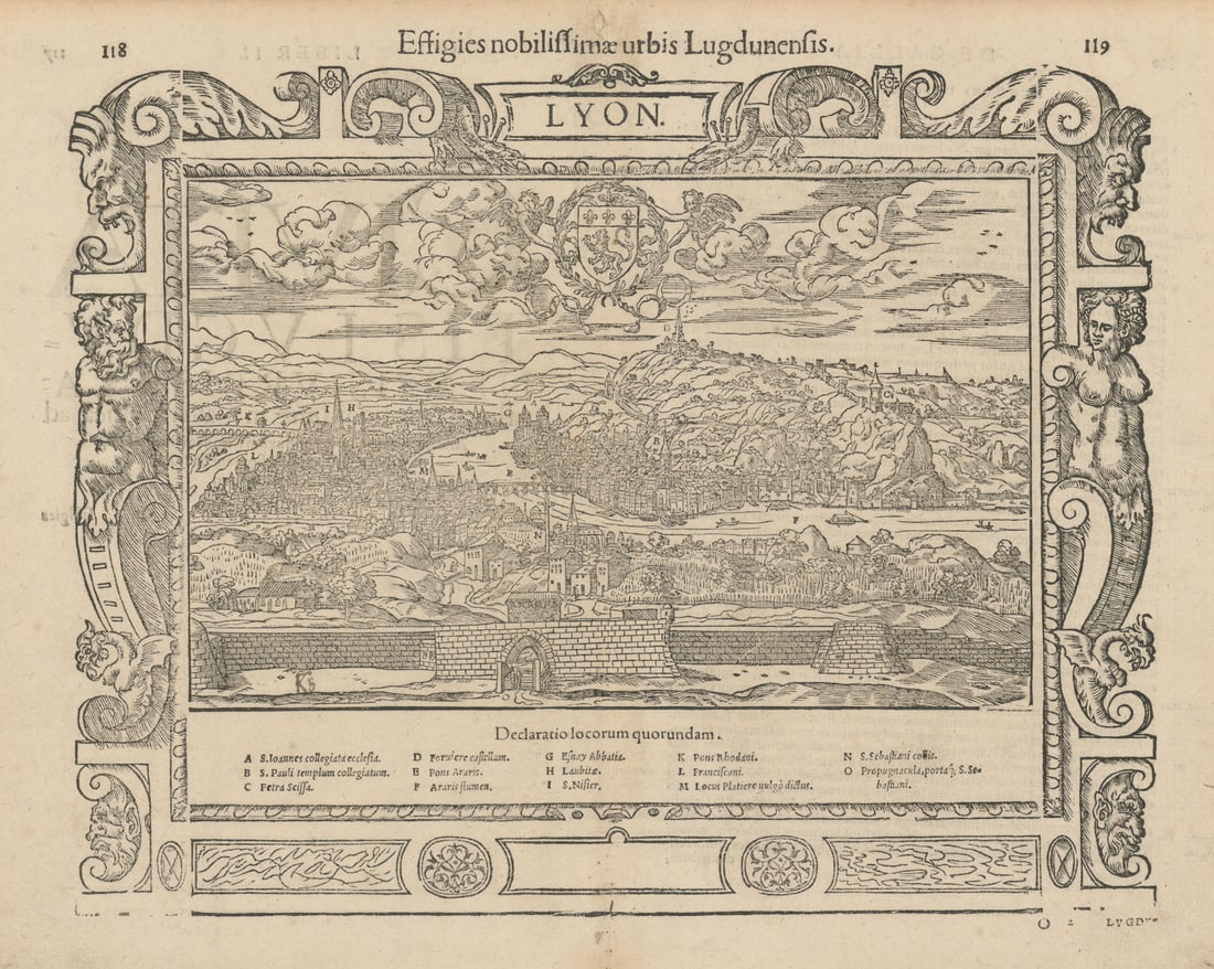 Effigies nobilissimae urbis Lugdunensis. The city of Lyon. MÜNSTER 1572 map (1 of 1)