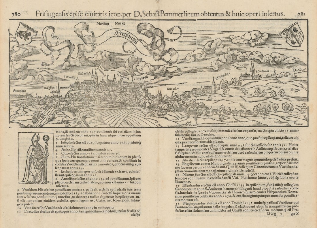 Frisingensis episc. civitatis... The town of Friesing, Bavaria. MÜNSTER 1572 map: Title: Frisingensis episc. civitatis... The town of Friesing, Bavaria. MÜNSTER 1572 map Description: Frisingensis episc[opalis] civitatis icon per D. Sebast Pemmerlinum obtentus & huic operi 