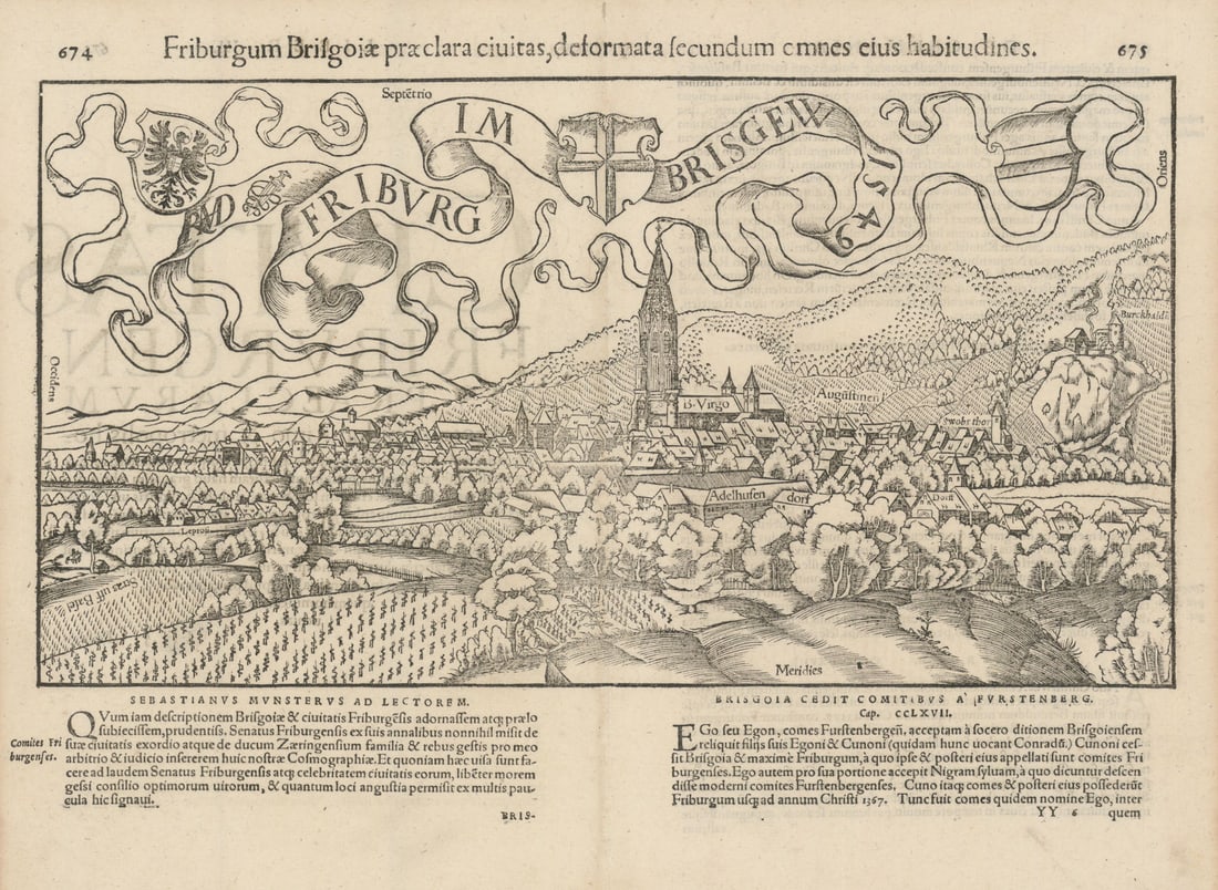 Friburgum Brisgoiae praeclara civitas… Freiburg im Breisgau. MÜNSTER 1572 map: Title: Friburgum Brisgoiae praeclara civitas… Freiburg im Breisgau. MÜNSTER 1572 map Description: Friburgum Brisgoiae praeclara civitas, deformata secundum omnes eius habitudines [The city