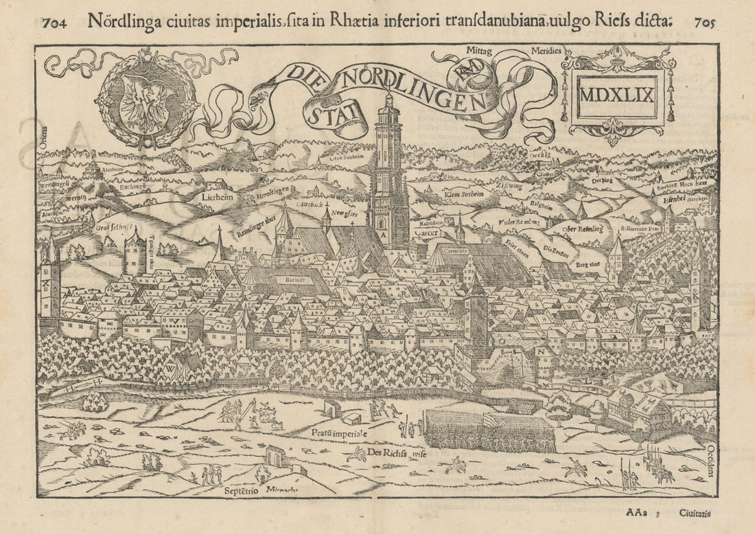 Die State Nordlingen. Nördlinga civitas… Nördlingen, Bavaria. MÜNSTER 1572 map (1 of 1)
